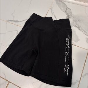 Women’s High-Rise Black Athletic Shorts with Script Detail